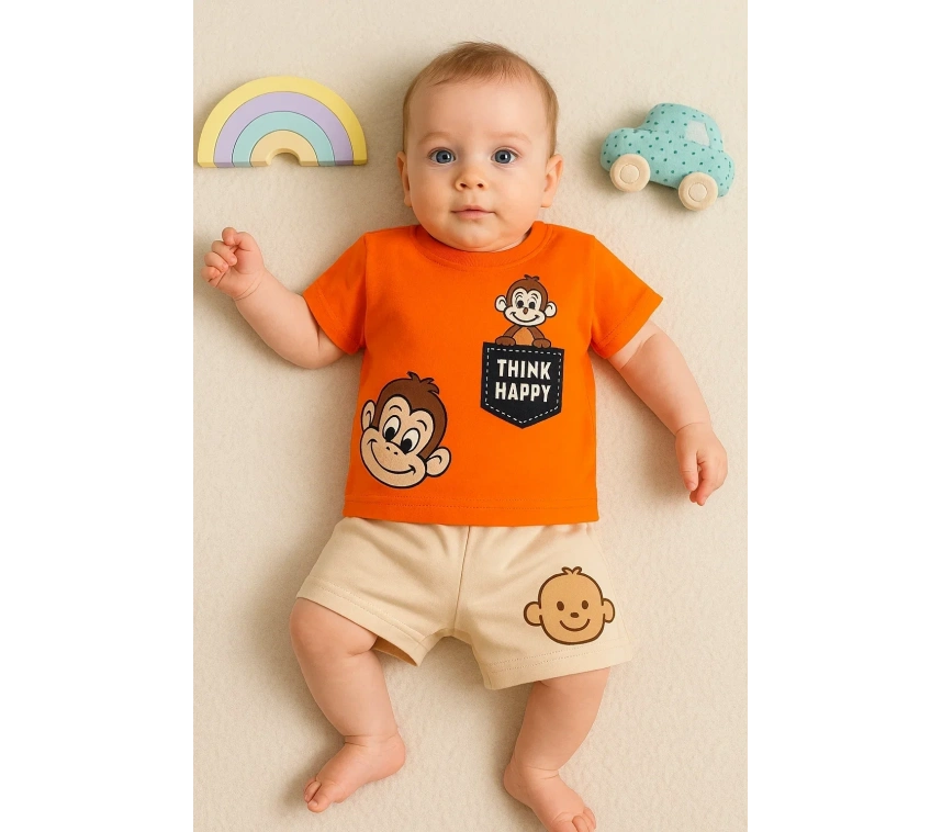 Maymun Desenli 2li Erkek Bebek Takım
