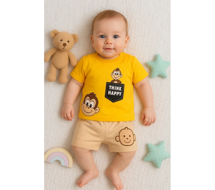 Maymun Desenli 2li Erkek Bebek Takım