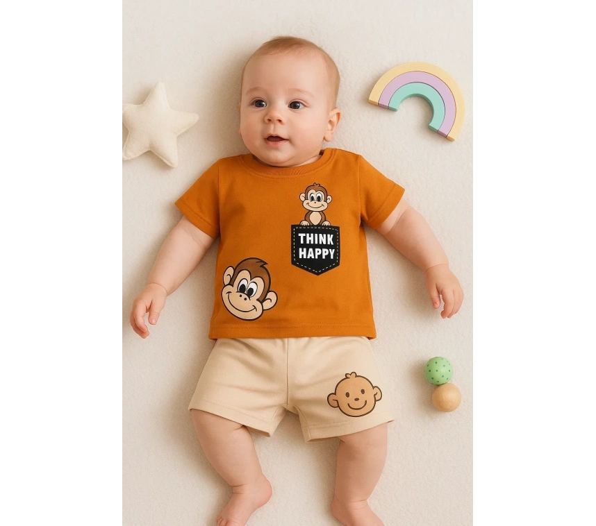 Maymun Desenli 2li Erkek Bebek Takım