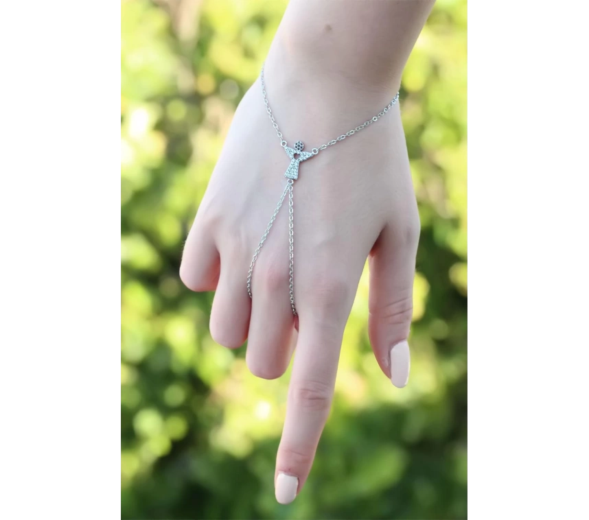 Melek Figürlü Zirkon Taşlı Silver Renk Şahmeran Bileklik