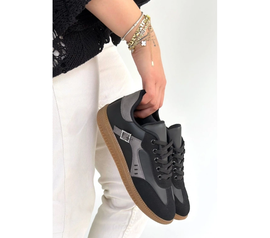 Mier Siyah Cilt Bağcıklı Spor Ayakkabı