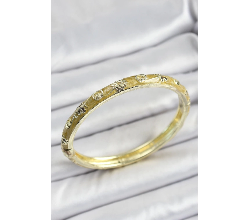 Mineli Gold Pirinç Sarı Renk Motifli Kadın Kelepçe