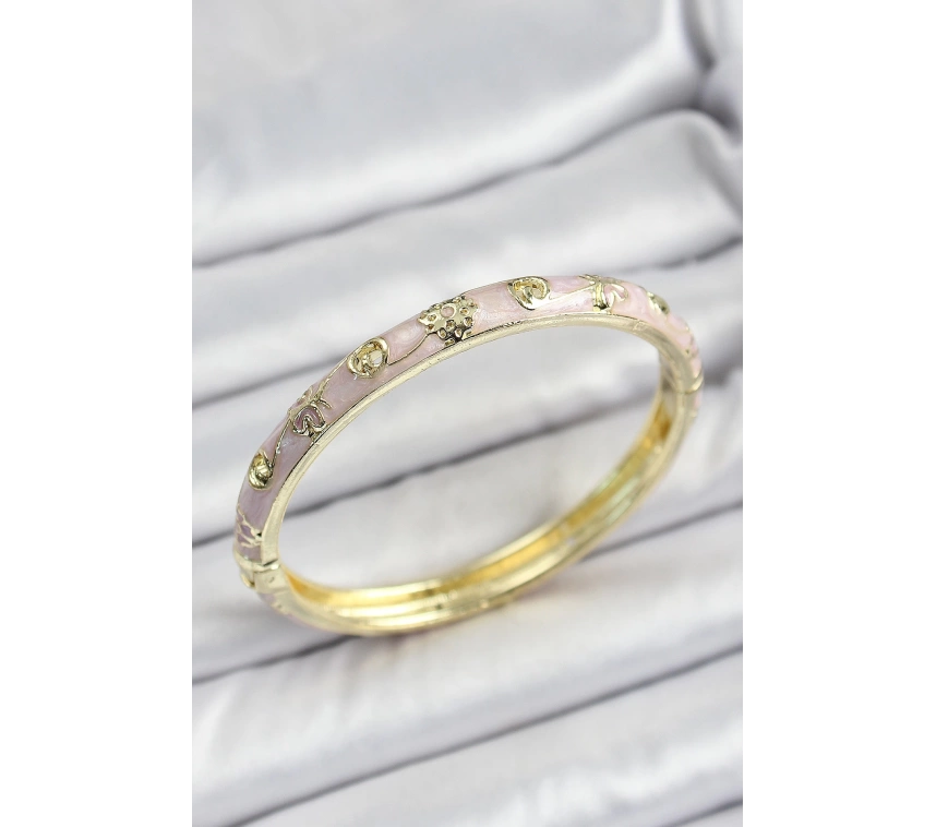 Mineli Pirinç Gold Renk Pembe Renk Motifli Kadın Kelepçe