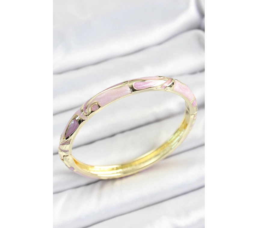 Mineli Pirinç Pembe Desenli Gold Renk Kadın Kelepçe