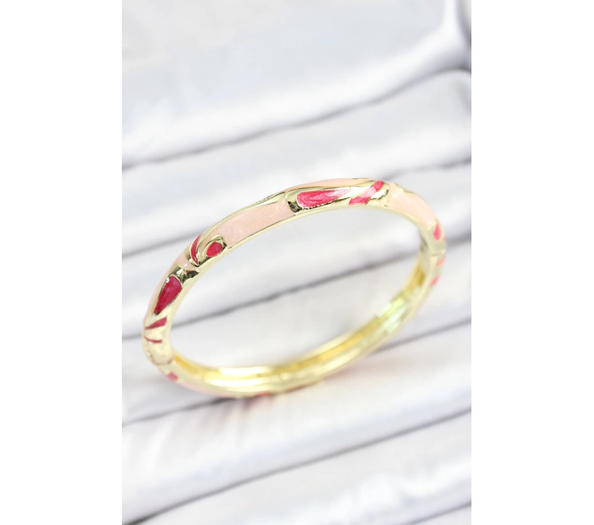 Mineli Pirinç Pembe Desenli Gold Renk Kadın Kelepçe