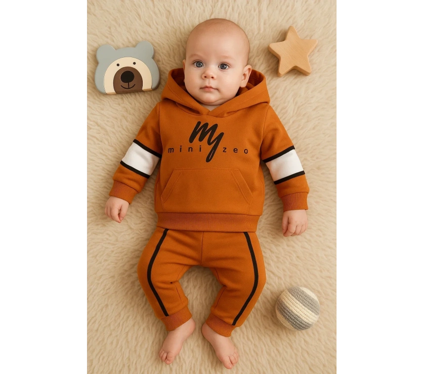 Mini Zeo Desenli Pamuklu 2li Erkek Bebek Takımı
