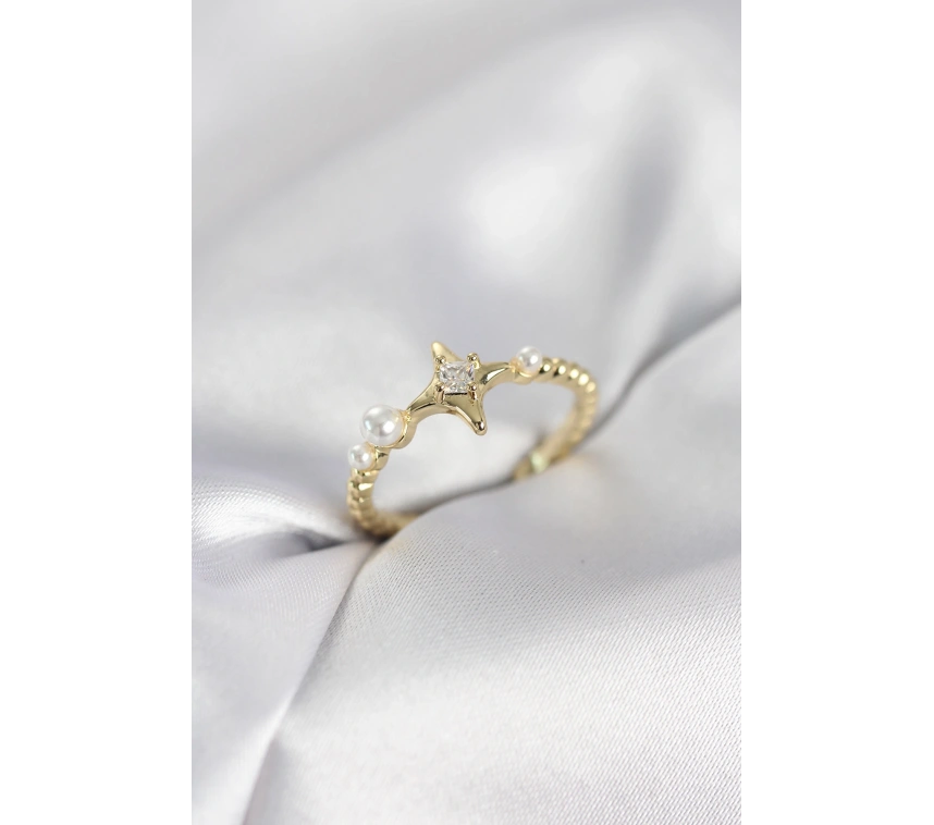 Minimal Kutup Yıldızı Model Zirkon Taşlı Gold Renk Kadın Yüzük