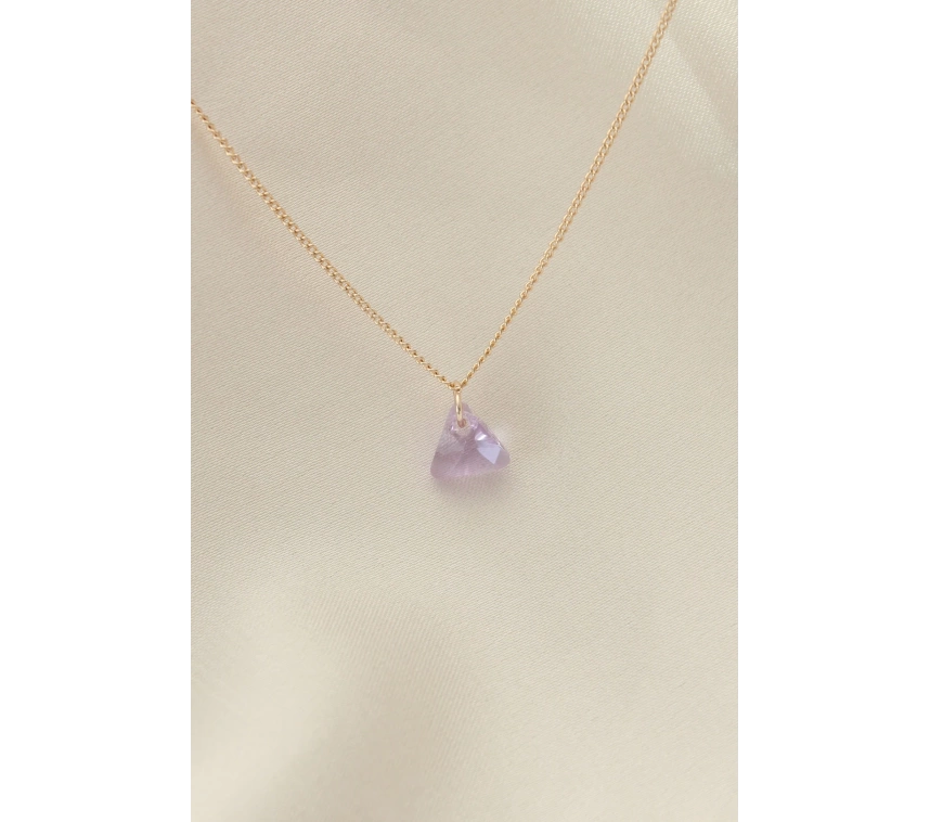 Minimal Lila Kristal Taşlı Kolye