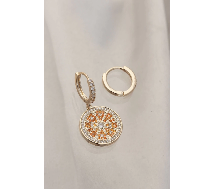 Minimal Taşlı Portakal Model Küpe