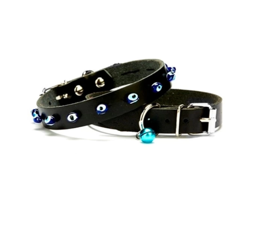 Nazar Boncuklu Kedi Ve Küçük Irk Köpek Tasması 1,2x26 cm Siyah Large