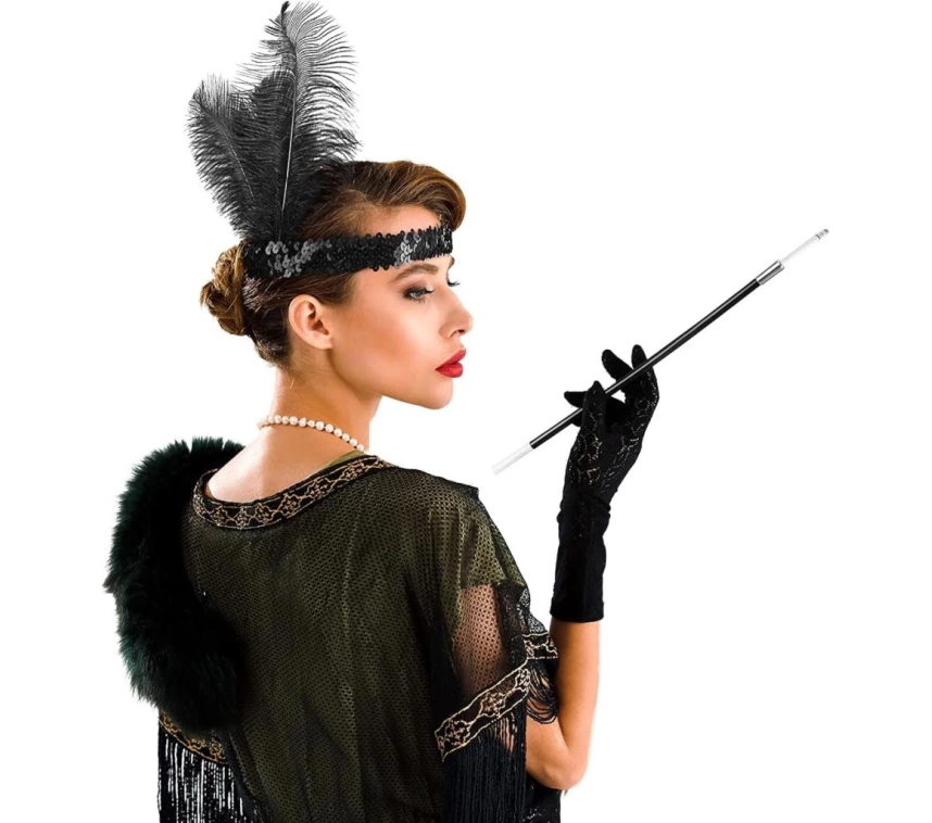 Nessiworld 1920&#39;ler Gatsby Aksesuar Seti – Siyah Charleston Saç Bandı & Sigaralık