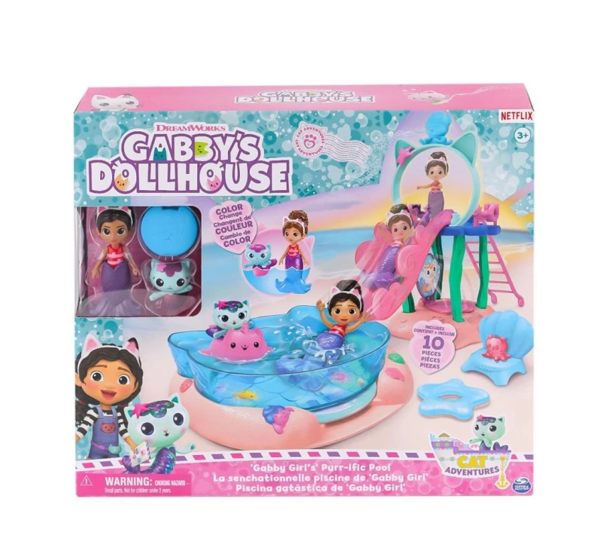 Nessiworld 6067878 Gabbys Dollhouse Gabby ve Mercat Purr-ific Havuz Oyun Seti