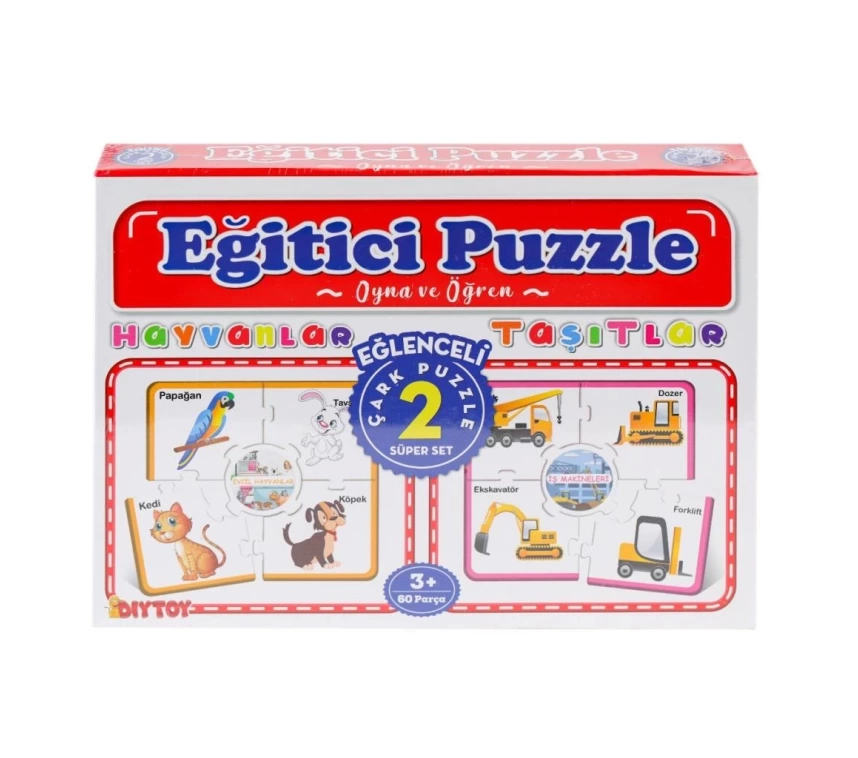 Nessiworld 7196 Çark Puzzle Hayvanlar Taşıtlar 60 Parça -Dıytoy