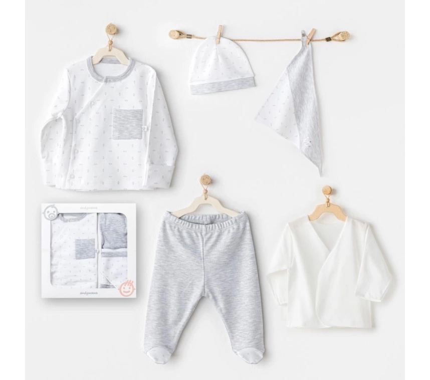 Nessiworld AC24720 Newborn Wawa Boys 5Li Hastane Çıkış Seti White
