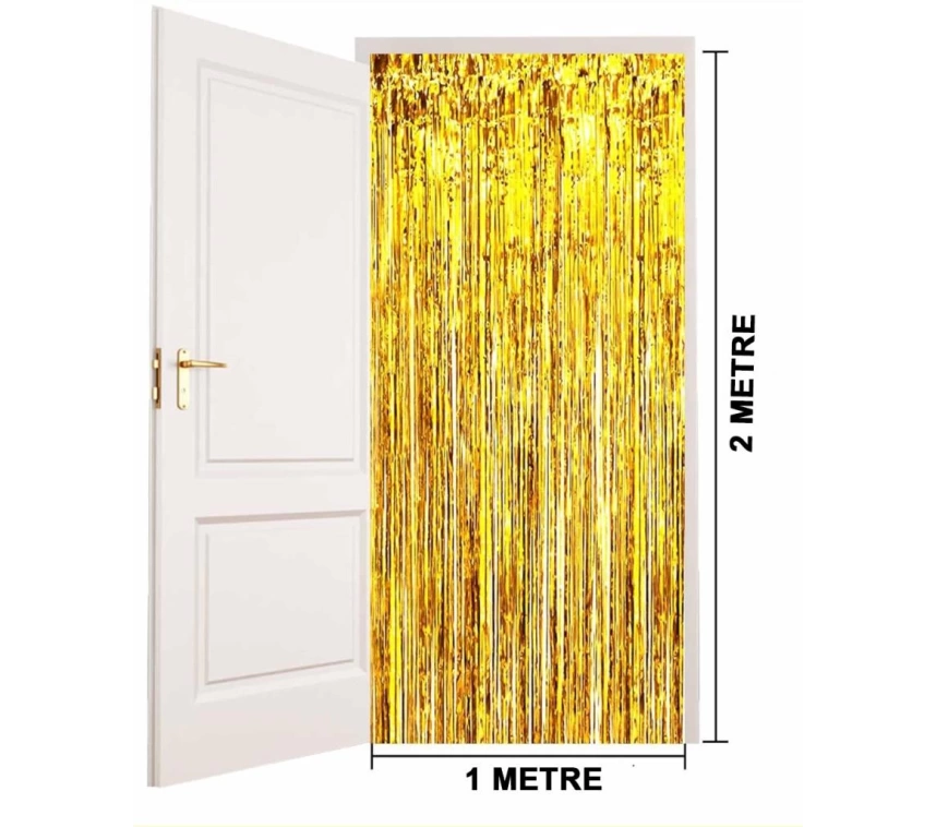 Nessiworld   Altın Gold Renk Ekstra Metalize Parlak Saçaklı Arka Fon Perde İthal A Kalite 1x2 Metre