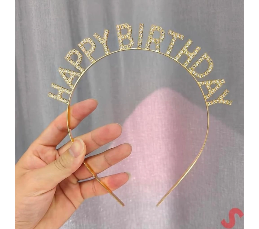 Nessiworld   Altın Gold Renk Kristal Taşlı Parlak Happy Birthday Taç 16x17 cm