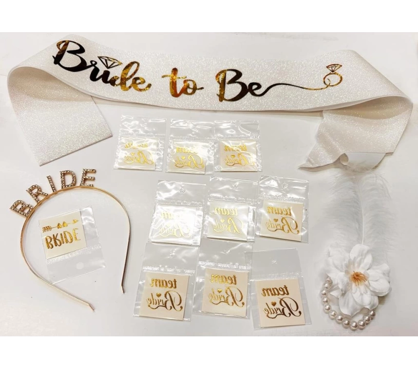 Nessiworld   Altın Renk Bride Partisi Taç Kuşak Dövme Bileklik Seti Full 13 Parça