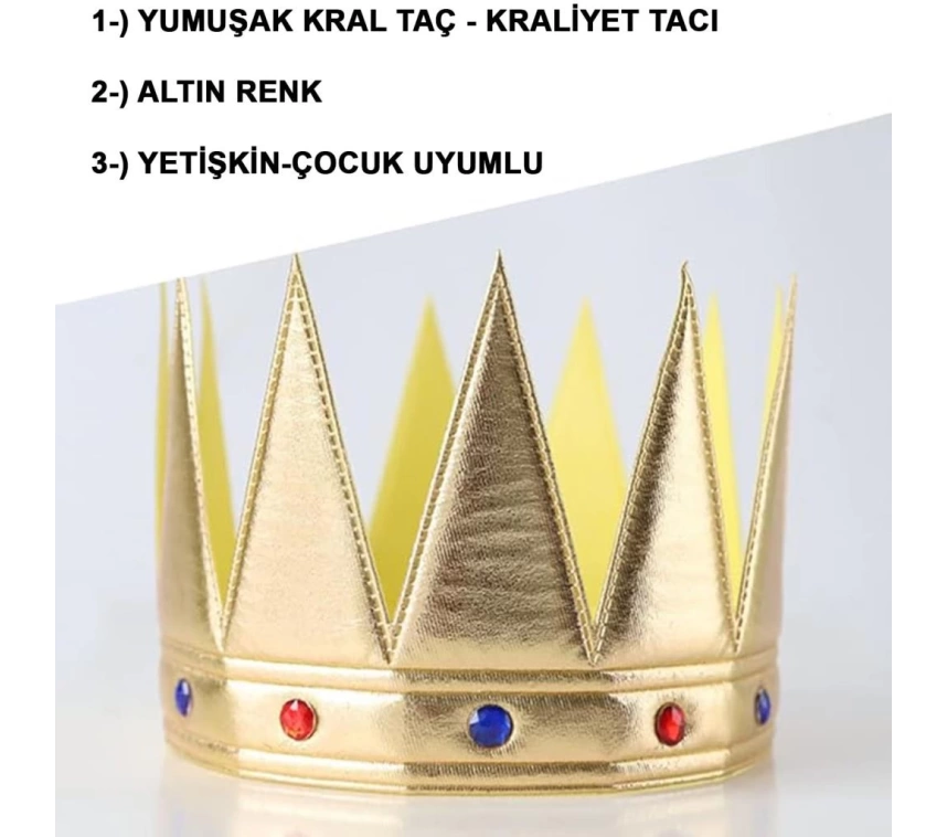 NessiWorld AltınRenkEvaYumuşakKralKraliyetTacıYetişkinÇocukUyumlu55cm