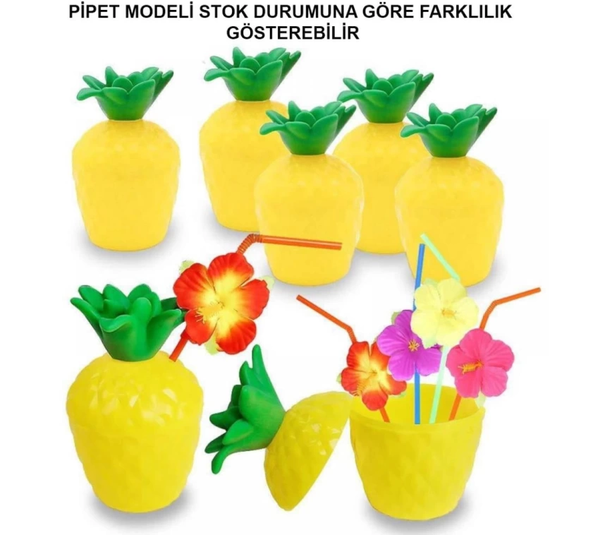 Nessiworld Ananas Hawaii Luau Aloha Pipetli İçecek Kabı Bardak 10x13 cm 1 Adet