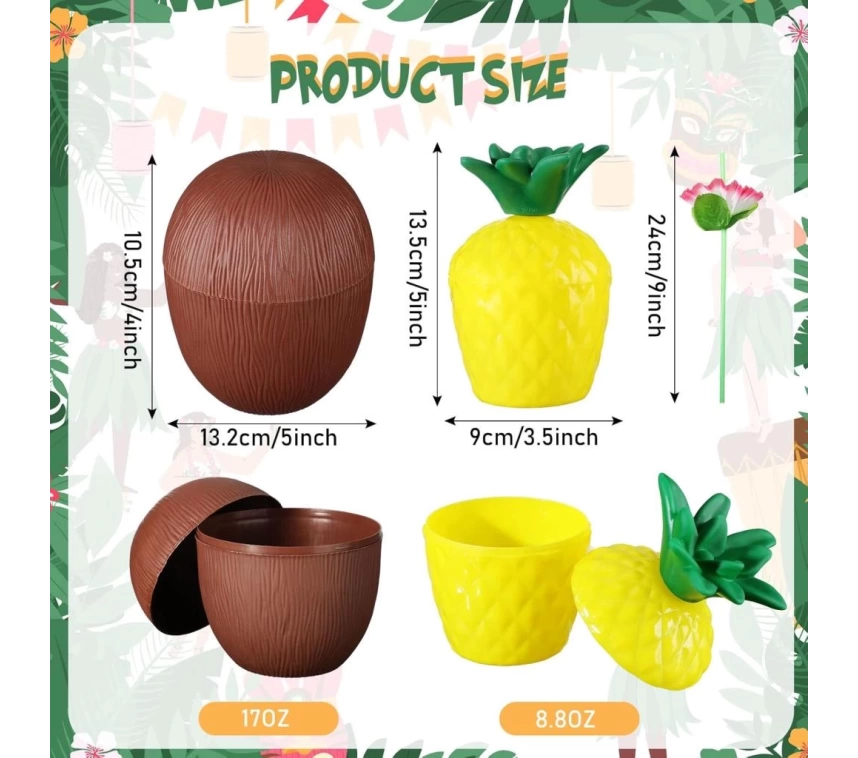 Nessiworld Ananas & Hindistan Cevizi Tasarımlı Pipetli Bardak Seti (6 Adet)