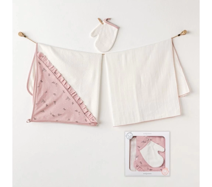 Nessiworld Andywawa AC25045 Puppy Gazelle 3Lü Müslin Havlu Takım Pink