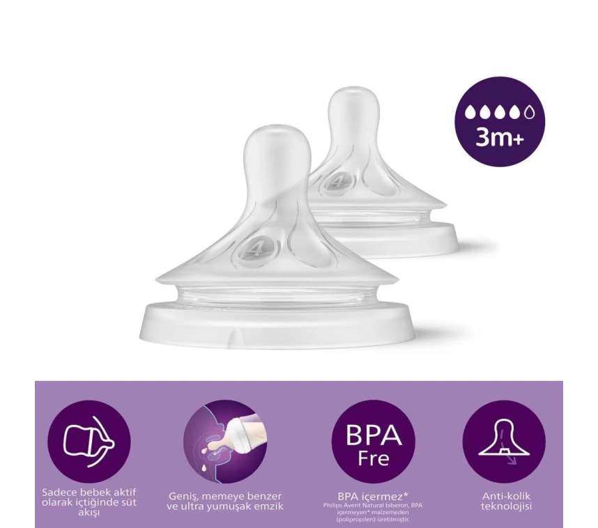 Nessiworld    Avent Doğal Tepkili Natural Response 2Li Biberon Emziği No:4 3+ Ay