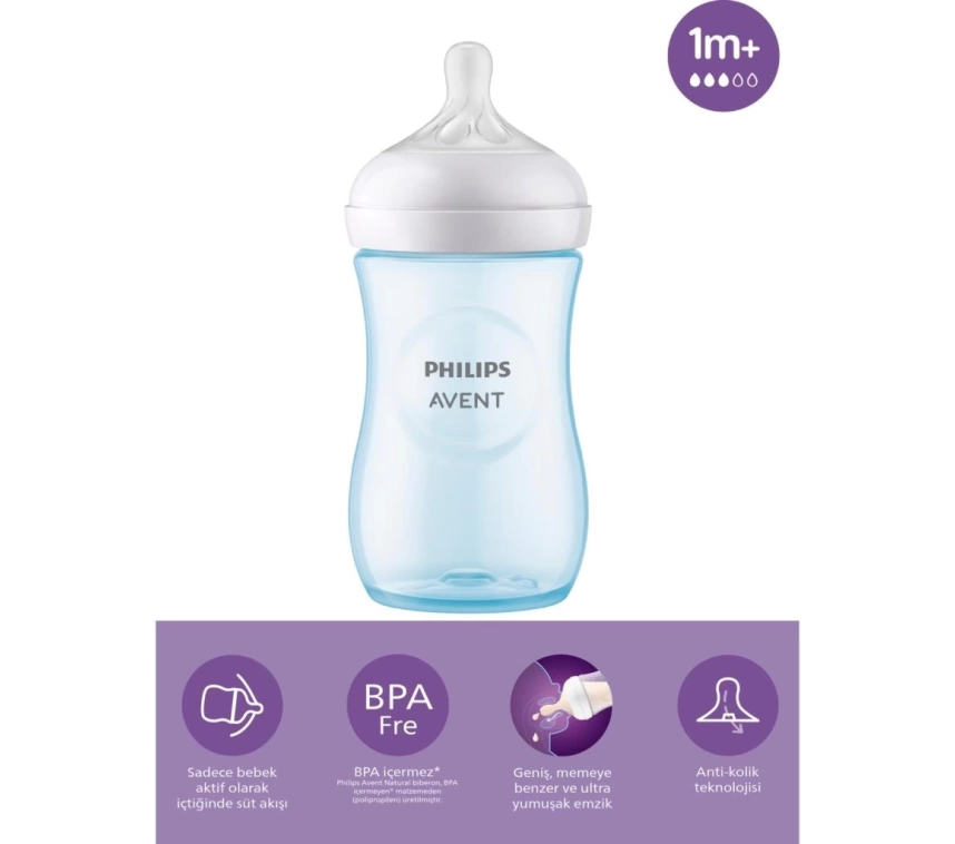 Nessiworld    Avent Doğal Tepkili Natural Response PP Biberon 260ml 1+ Ay Mavi
