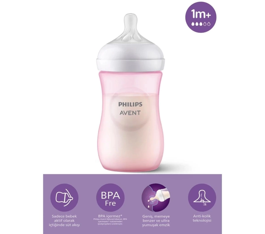 Nessiworld    Avent Doğal Tepkili Natural Response PP Biberon 260ml 1+ Ay Pembe