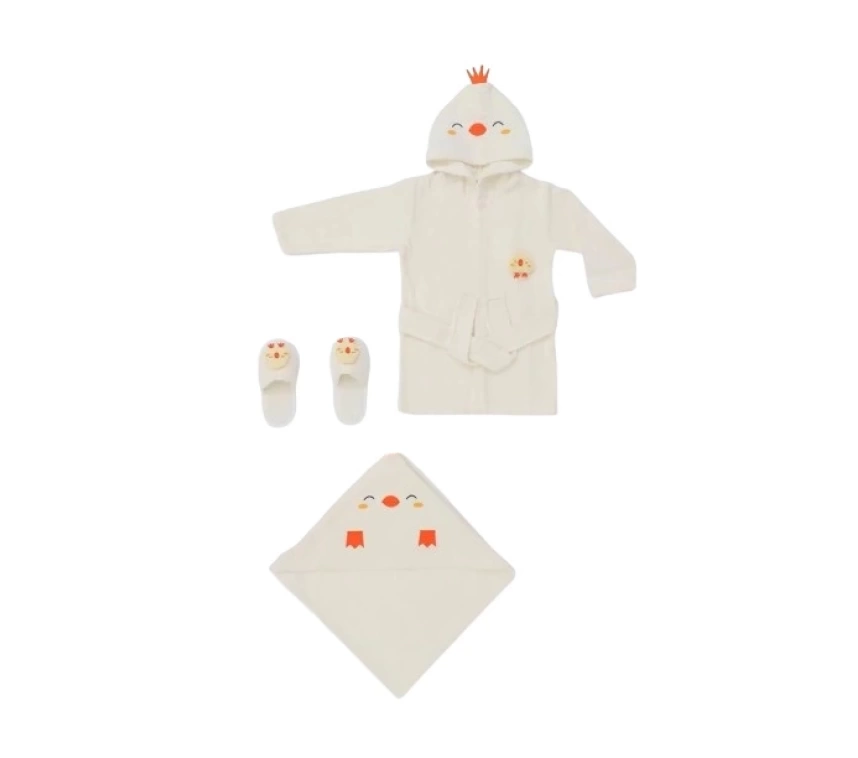 Nessiworld   Baby Civcivli Bornoz Seti 30038 Ekru