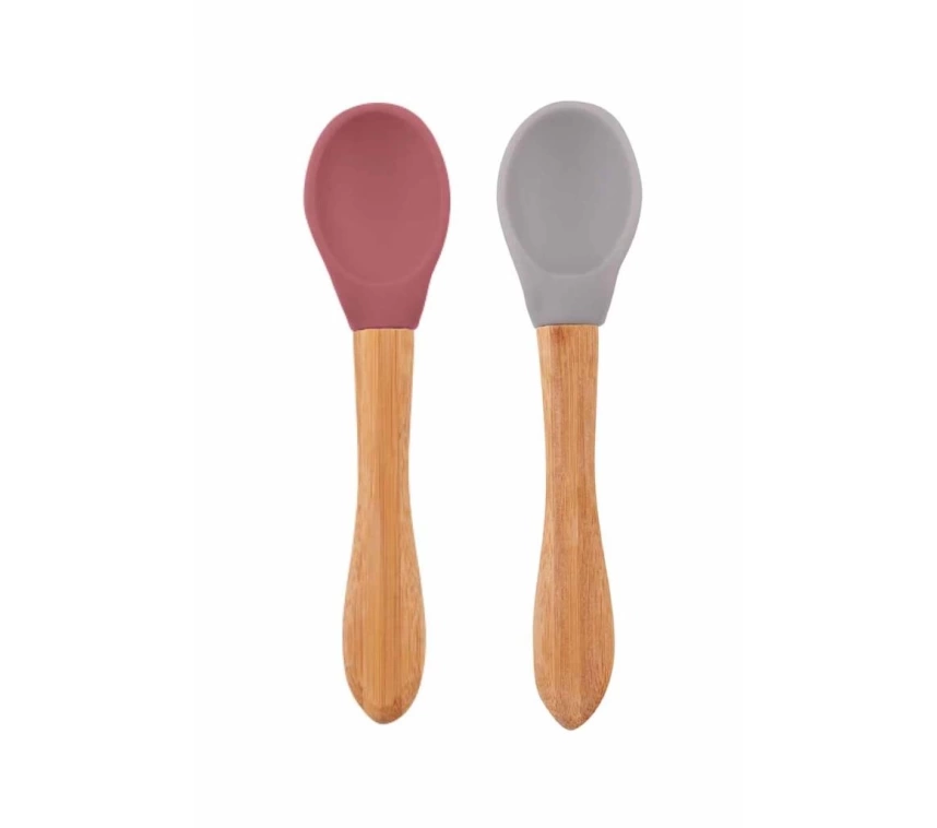 Nessiworld Bambu Saplı Silikon Mama Kaşığı 2li Velvet Rose / Powder Grey