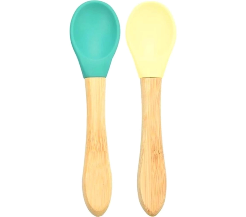Nessiworld Bambu Saplı Silikon Mama Kaşığı 2li Yeşil Sarı