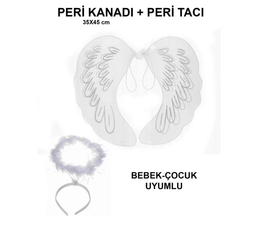 Nessiworld Beyaz Dantel Tüllü Peri Kanadı ve Peri Tacı Seti 45x40 cm