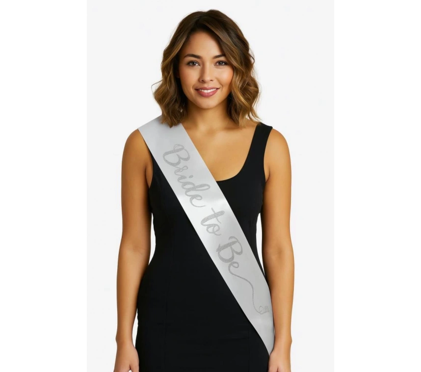 Nessiworld Beyaz Saten Üzerine El Yazısı İtalik Gümüş Bride To Be Kuşağı