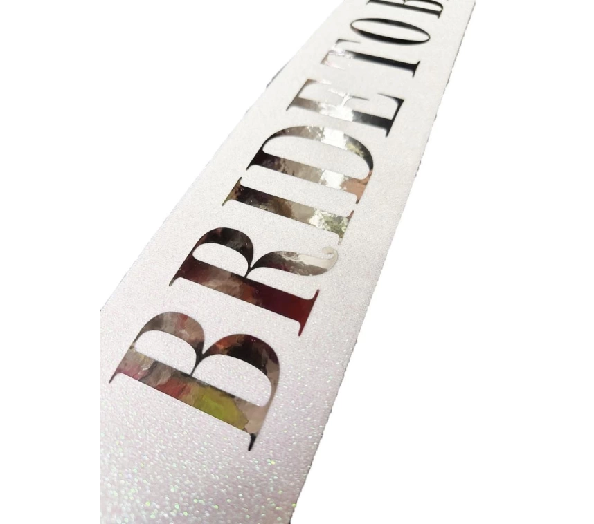 Nessiworld   Beyaz Üzeri Gümüş Büyük Bride To Be Yazılı Simli Işıltılı Kuşak Kemer 10x80 cm