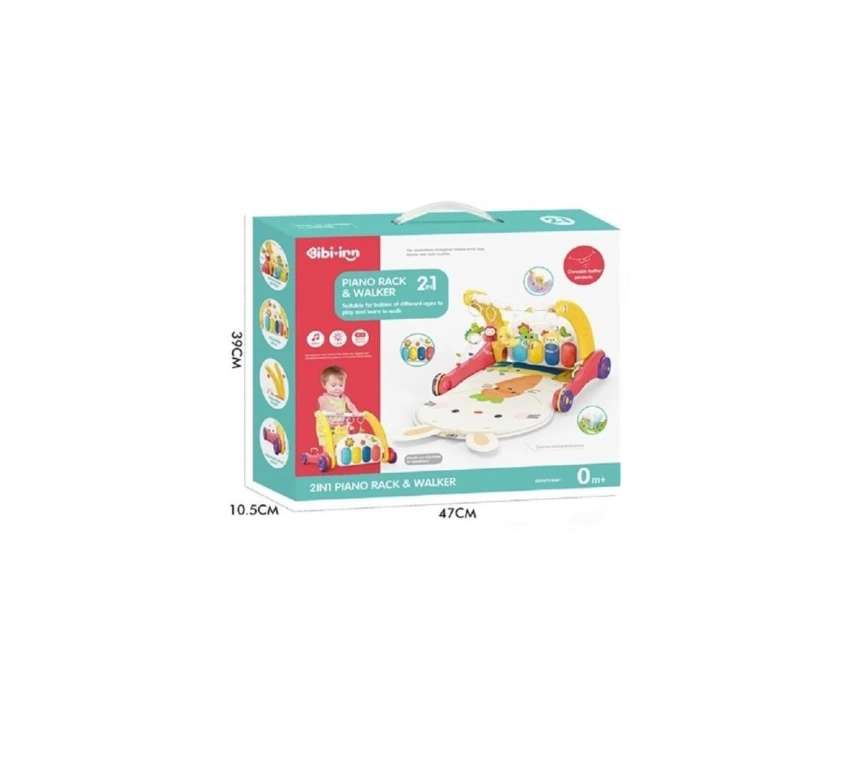 Nessiworld BIB6016- Vardem Piyanolu Bebek Yürüteci ve Tavşan Desenli Kırmızı Oyun Halısı  2 in 1