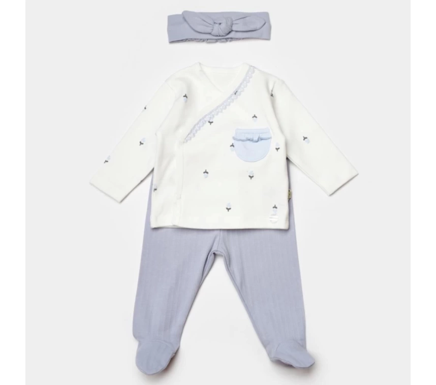 Nessiworld Bibaby Biorganic Love Floral 3 Parça Zıbın Seti 73346 Ekru Lila