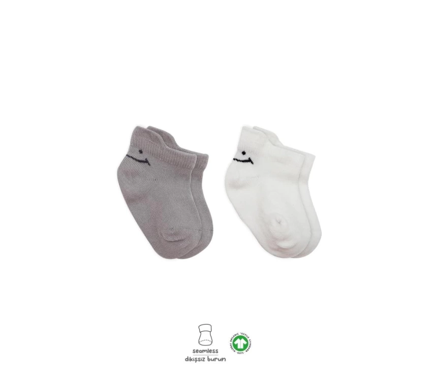 Nessiworld Bistyle 2Li Sneakers Smile Penye Çorap BS20106 Gri Ekru