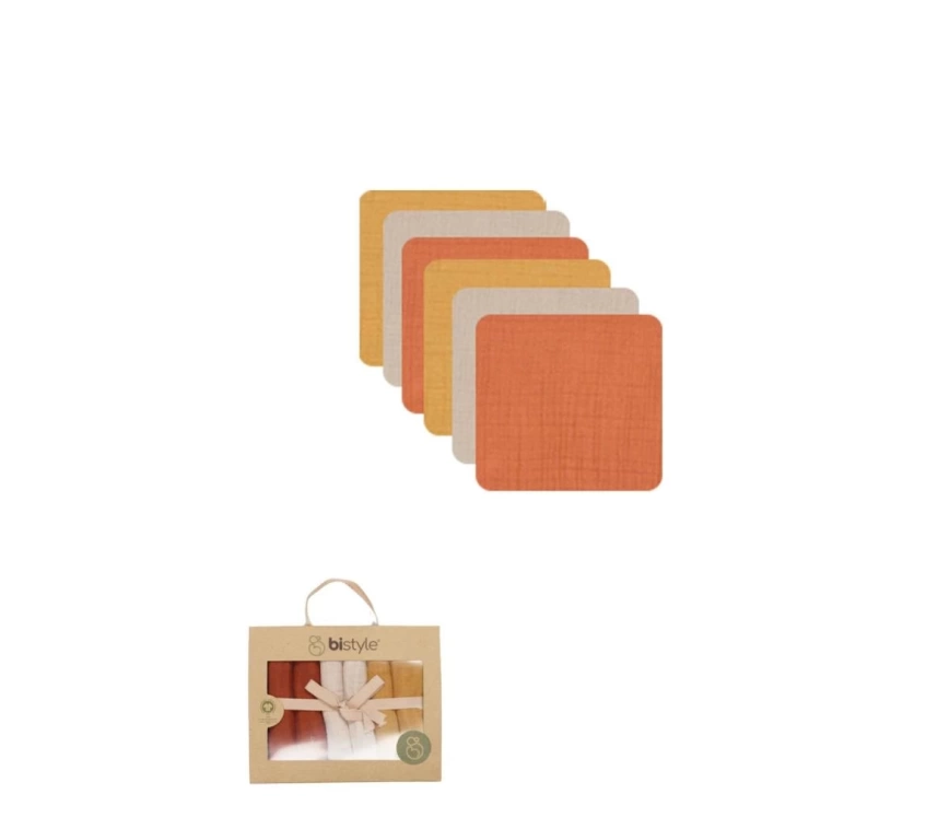 Nessiworld Bistyle 6lı Müslin Mendil 20x20 cm 90106 Kiremit Bej Hardal