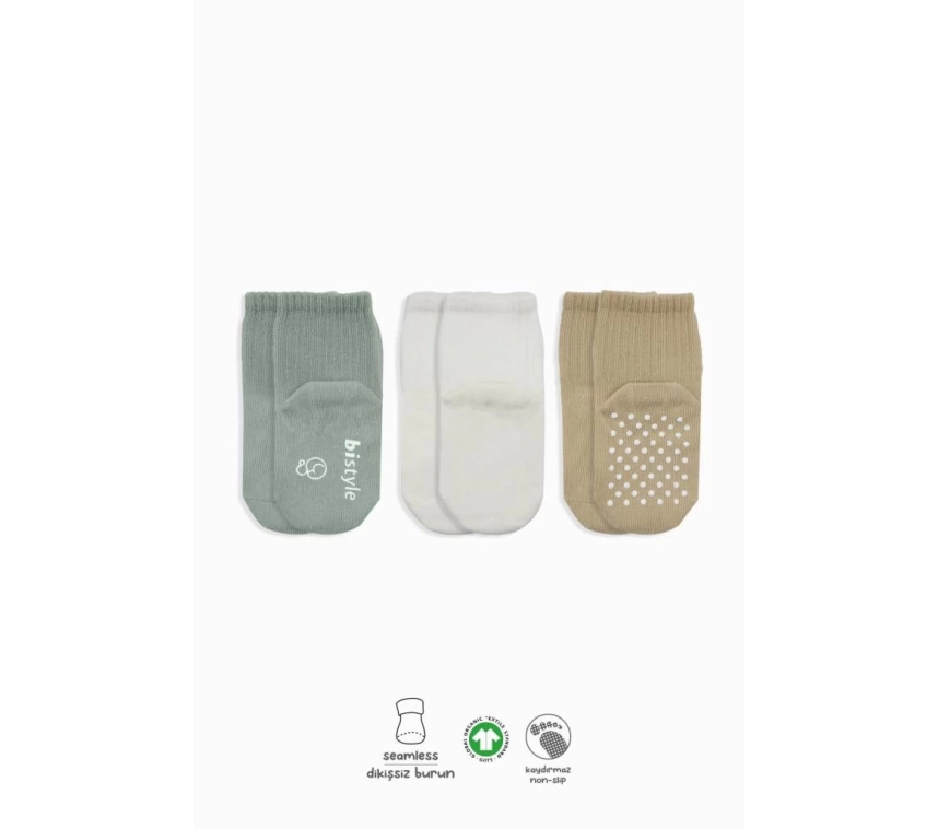 Nessiworld Bistyle Basic Kaymaz Penye Soket Çorap 3Lü BS10107 Nil Ekru Bej