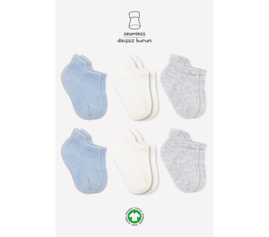 Nessiworld Bistyle Basic Penye Sneakers Çorap 6Lı BS20101B Mavi Ekru Gri