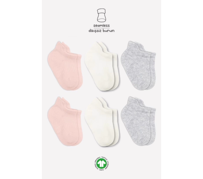Nessiworld Bistyle Basic Penye Sneakers Çorap 6Lı BS20101B Pembe Ekru Gri