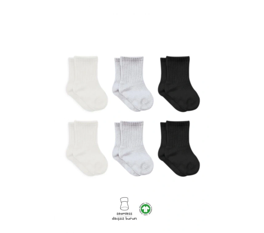 Nessiworld  Bistyle Basic Penye Soket Çorap 6Lı BS10101B Ekru Gri Siyah
