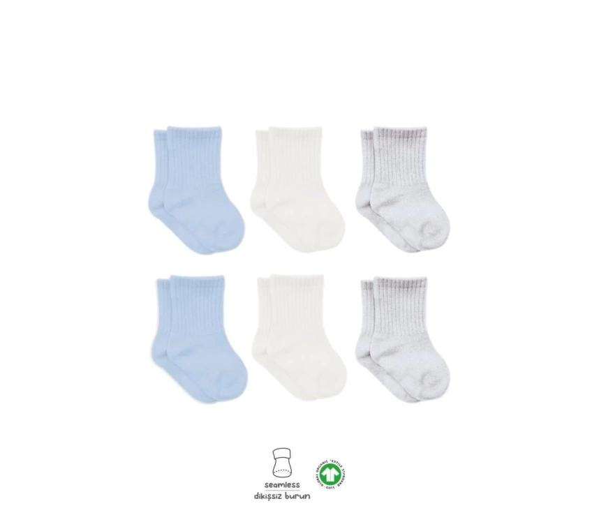 Nessiworld Bistyle Basic Penye Soket Çorap 6Lı BS10101B Mavi Ekru Gri