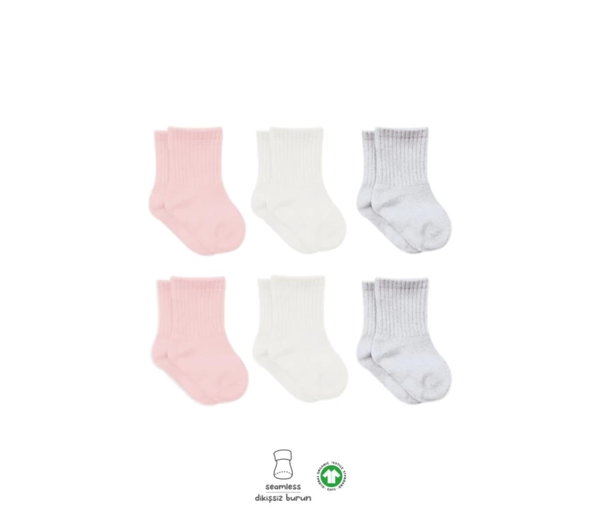 Nessiworld  Bistyle Basic Penye Soket Çorap 6Lı BS10101B Pembe Ekru Gri