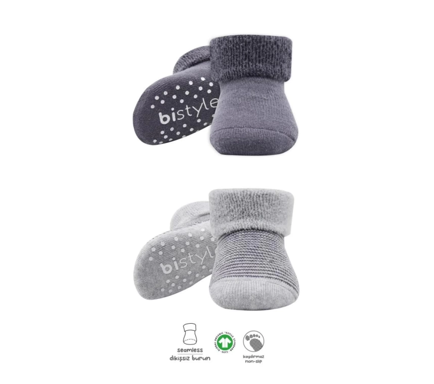 Nessiworld  Bistyle Çemberli Kaymaz Havlu Soket Çorap 2Li BS10503 Gri-Antrasit