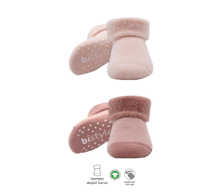 Nessiworld  Bistyle Çemberli Kaymaz Havlu Soket Çorap 2Li BS10503 Pudra Pembe
