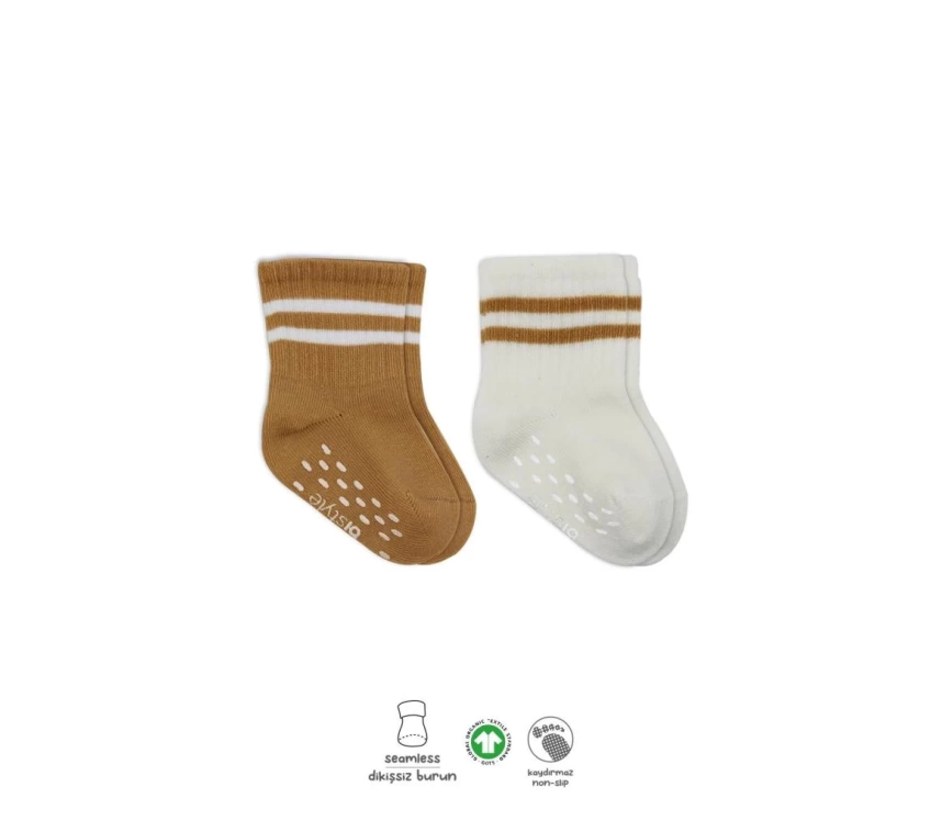 Nessiworld Bistyle Çemberli Kaymaz Soket Çorap 2Li BS10125 Ekru Hardal