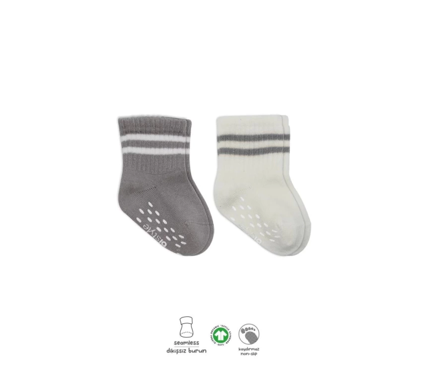 Nessiworld Bistyle Çemberli Kaymaz Soket Çorap 2Li BS10125 Gri Ekru