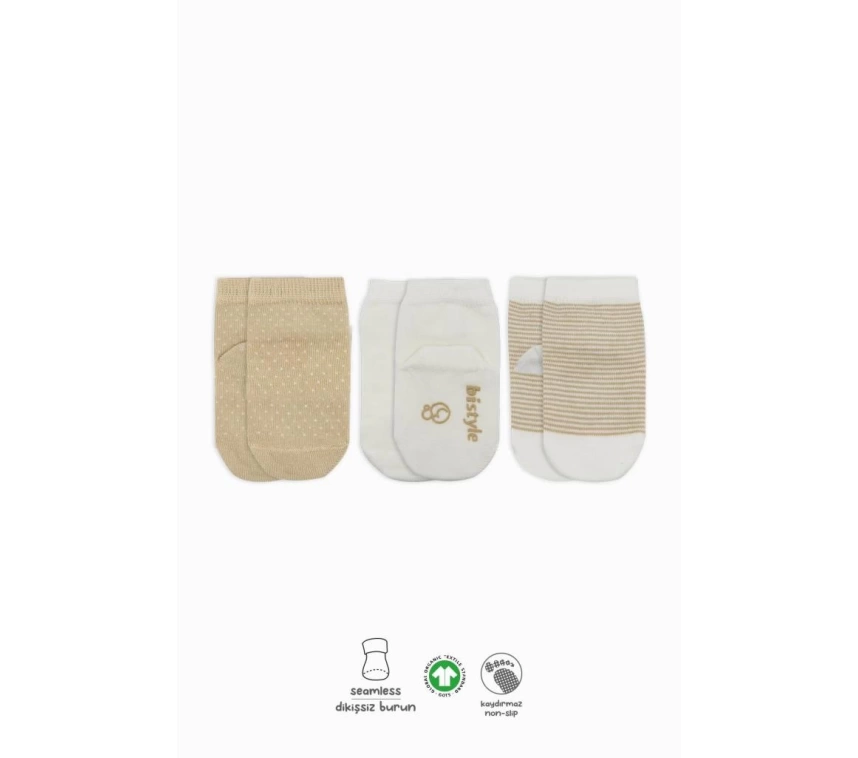 Nessiworld Bistyle Puanlı Kaymaz Penye Soket Çorap 3Lü BS10108 Bej