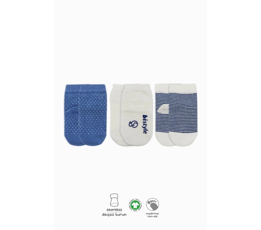 Nessiworld Bistyle Puanlı Kaymaz Penye Soket Çorap 3Lü BS10108 İndigo